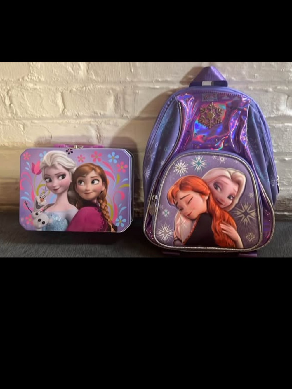 Frozen Theme Purple Kids Backpack and Lunchbox Set